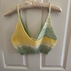 Soft Knit V‑Neck Crop Top in Yellow and Green